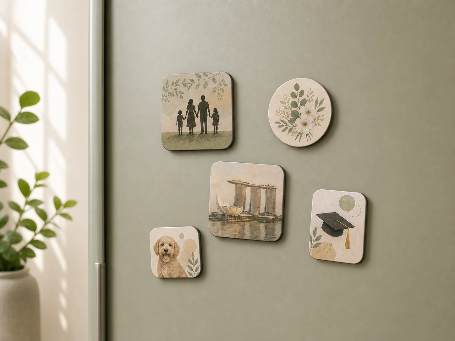 Concept arrangement of small keepsake magnets for a celebration